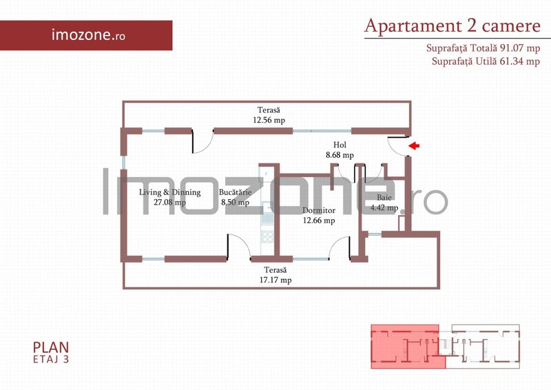 Militari, 2 camere, terasa 29 m, et. 3, finisat modern, comision 0, incalzire in pardoseala